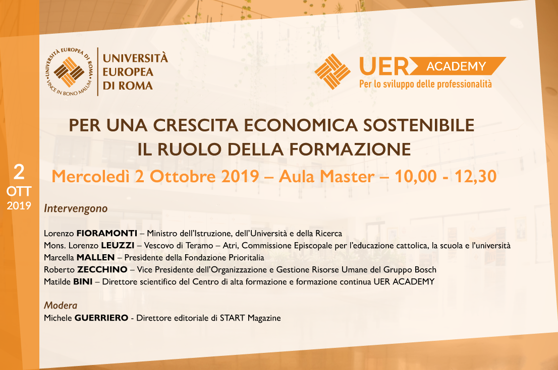 Chi discuterà all’Uer Academy di formazione e crescita sostenibile