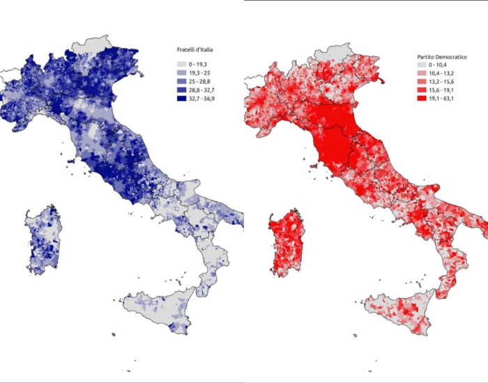 La mappa del voto per Fratelli d’Italia, Pd, M5s e Lega. Report